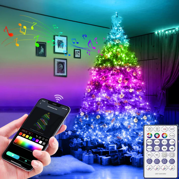 ✨ Tiras de Luces LED Inteligentes para Árbol de Navidad – Control Bluetooth