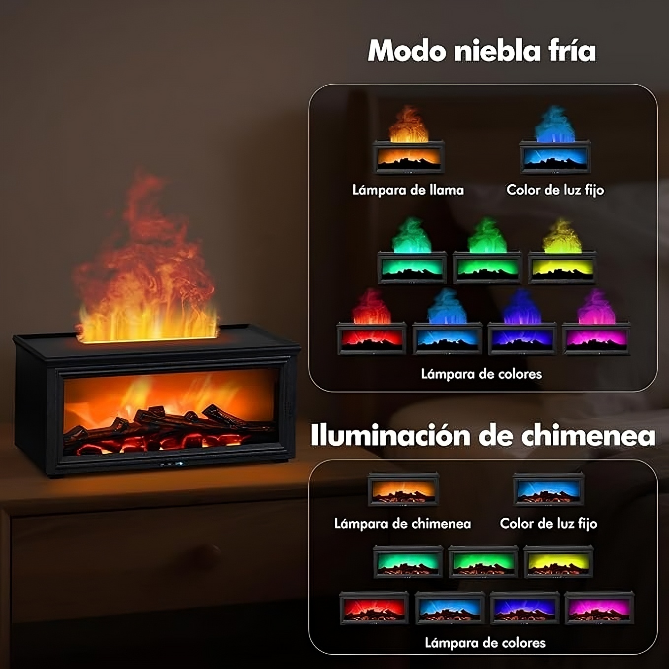 Chimenea LED, Humidificador de aromas Negro ^.^